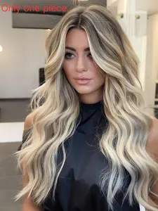 Highlights Gray Gold Lace Frontal Wig, Long Wavy Ombre Brown Gold, Ombre Wavy Wigs, 13x4 Women's Synthetic Lace Frontal Wig, 28 Inch