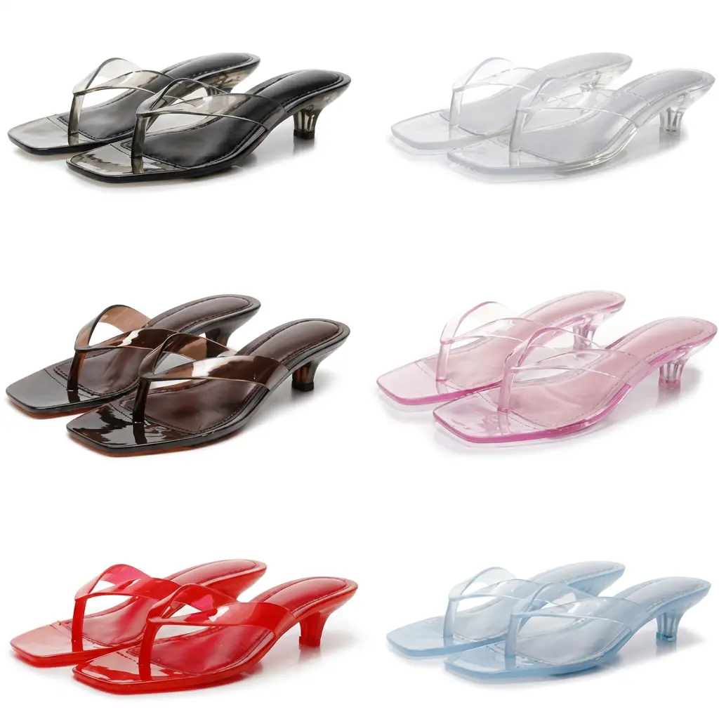 DrNatsuShoeShop Women’s Jelly Kitten Heel Flip Flops, Square Toe PVC Thong Sandals, Low Heel Slip-On Summer Shoes for Beach, Vacation, Resort Wear, Date Night and Casual Outfits
