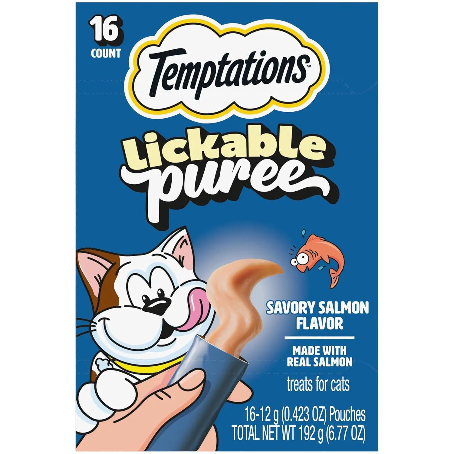 Temptations Creamy Puree Squeezable Lickable Cat Treats, Wet Cat Treats with Chicken, Salmon, and Tuna Variety Pack, 0.42 oz. Tubes, 24 Count