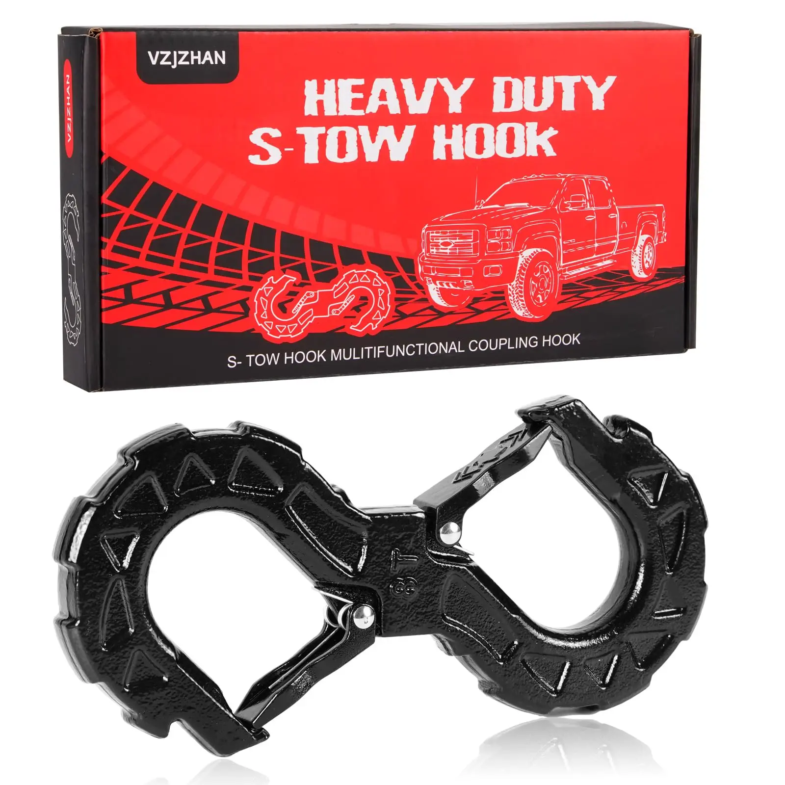 VZJZHAN 3/8" Tow Hook for Off-Road Recovery, 33000 Lbs Towing Shackle, G80 Heavy Duty Integrated Winch Quick Shackle, Black