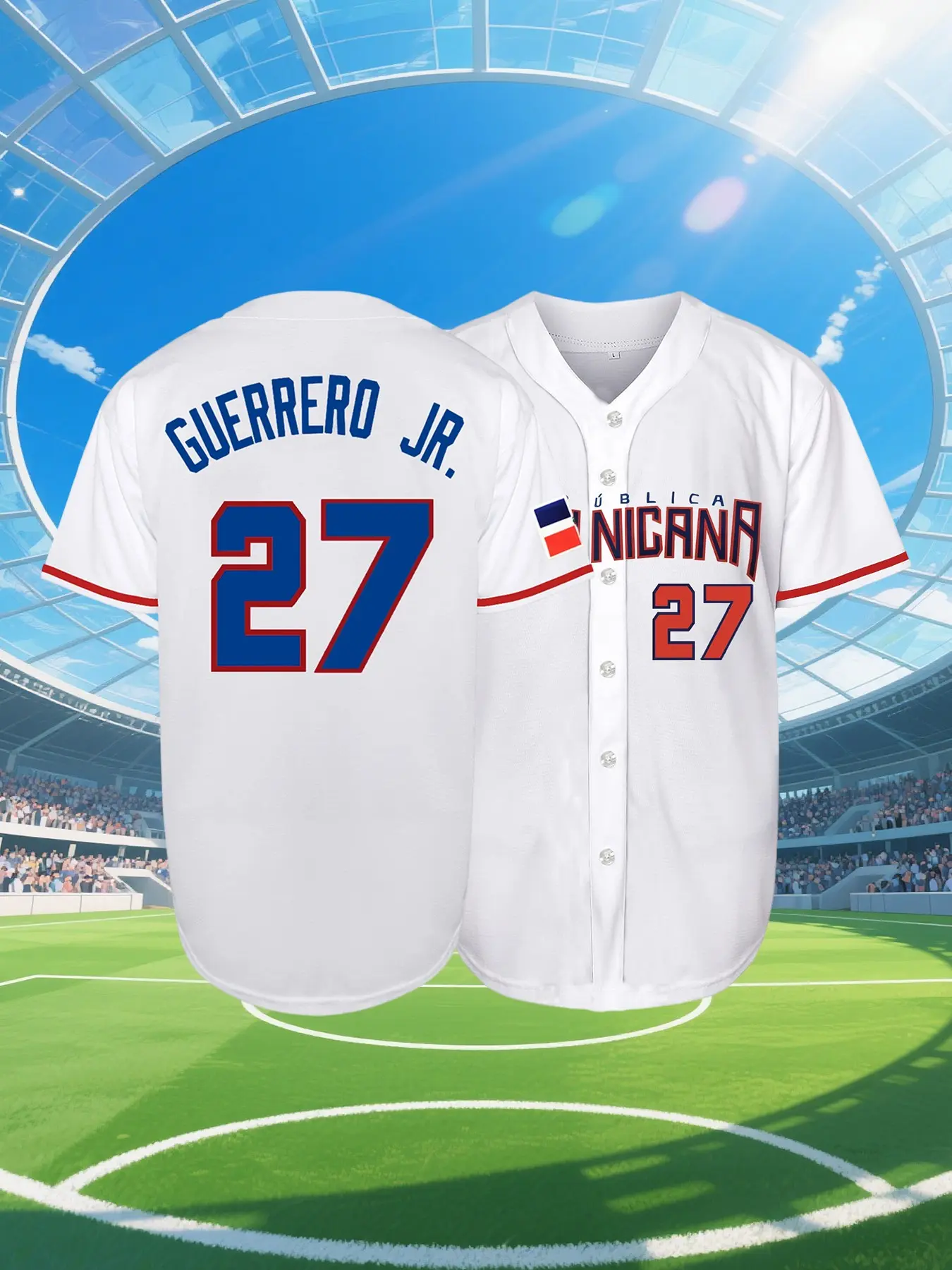 Men's #27 Dominican Republic Baseball Jersey, Athletic Top, Full Embroidered Stitched Fan Edition Jersey, Breathable Casual Short Sleeve Sports Top for Game Day Daily Wear, Embroidery Sportswear
