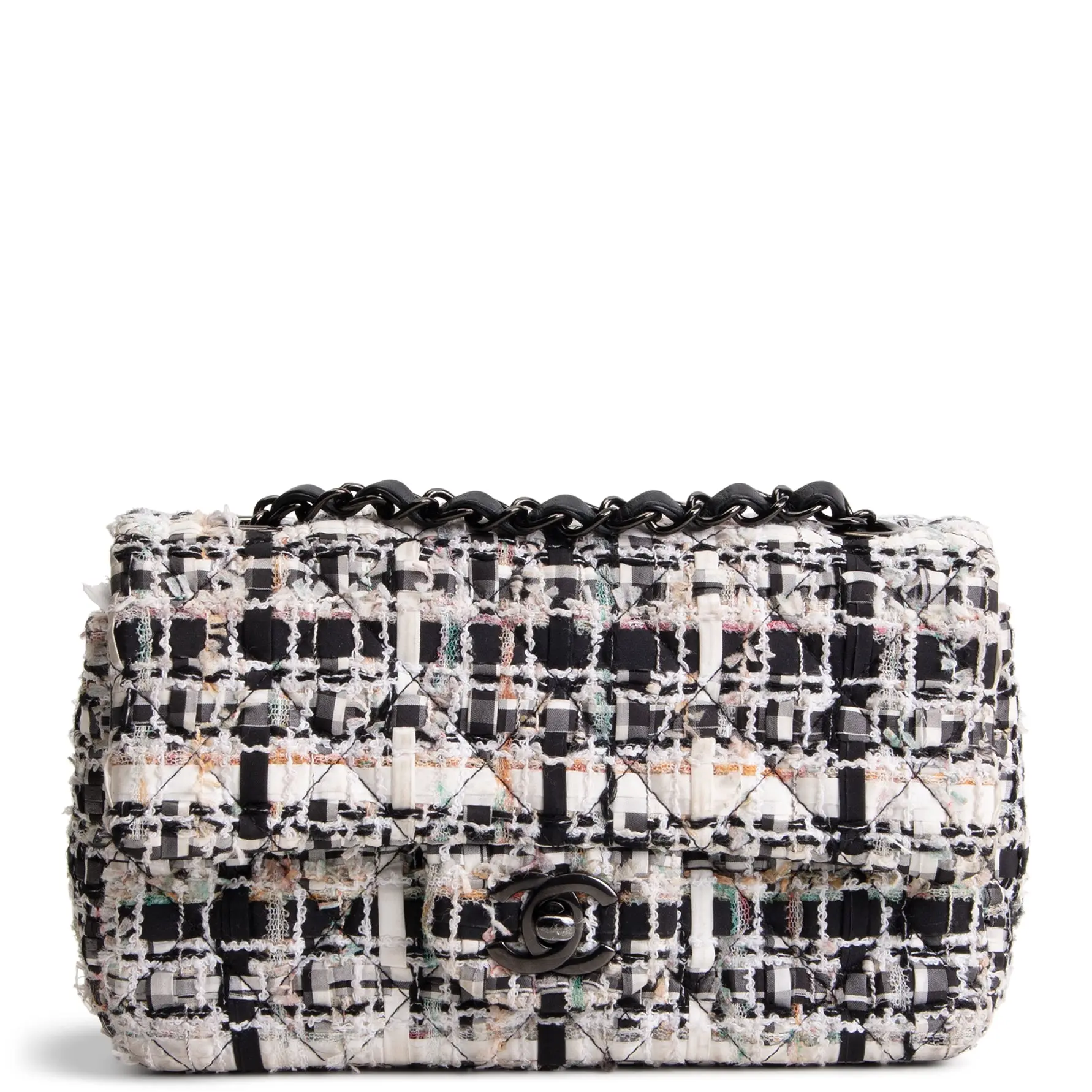 Pre-owned CHANEL Fabric w/ Tweed Crossbody Bags Mini Rectangle Tweed Flap Bag