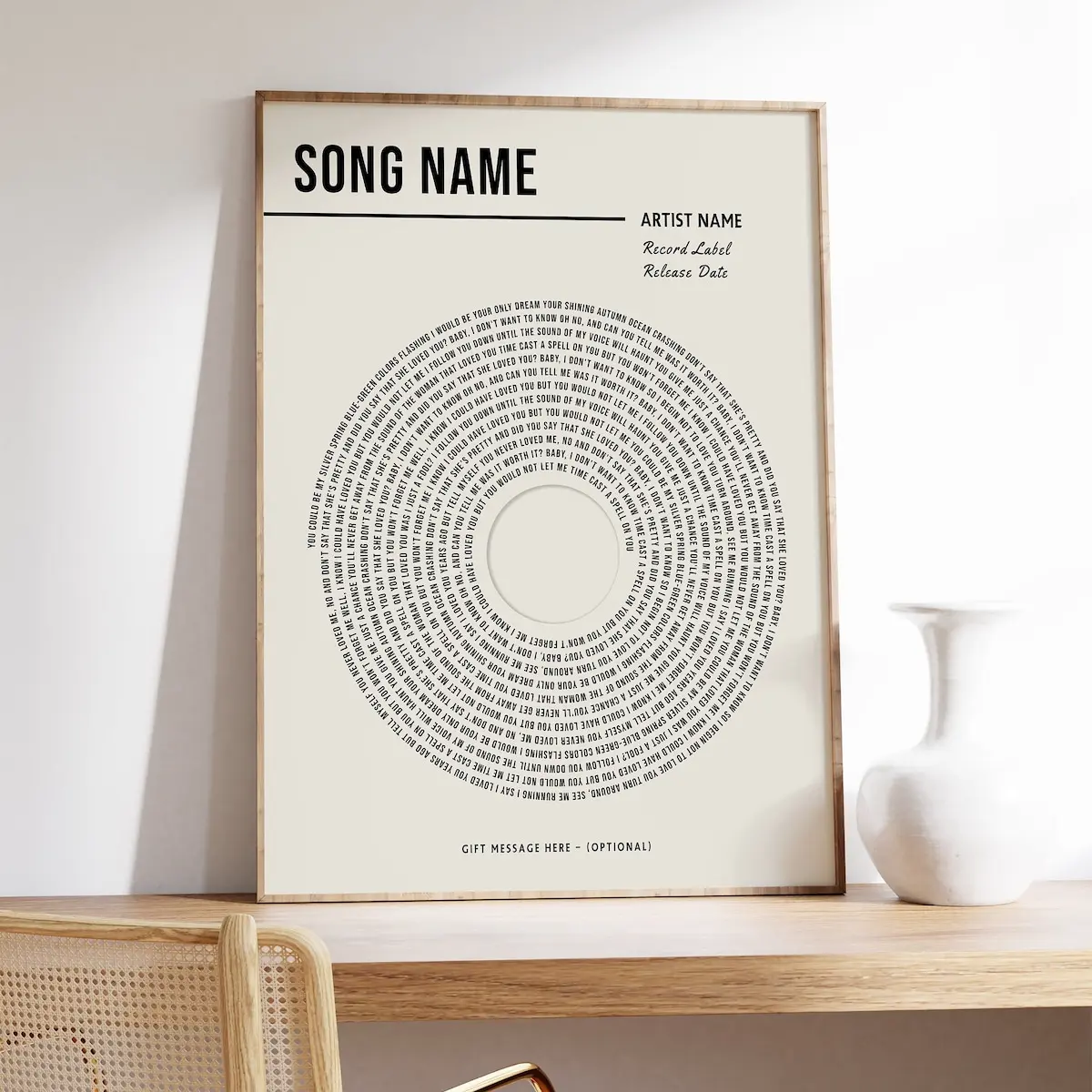Music Gift Poster, Custom Song Lyrics Print, Room Decor, Personalized Wall Art Unframed