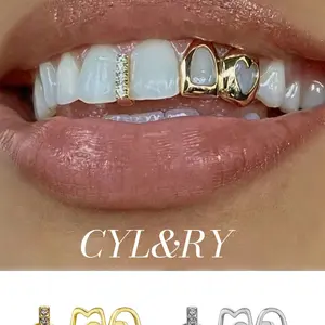 CYL&RY 14K Gold Plated CZ Encrusted Single Heart Star Hollow-Out Dual Tooth Cap Set For Woman, For Men, Gold and Silver Options, Perfect for Y2K Aesthetic Outfits, Brunch Dates and Daily Commutes, Ideal for Music Festivals, Club Nights