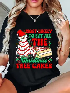 100% Cotton Retro Most Likely To Eat All The Christmas Tree Cakes Debbie T-Shirt