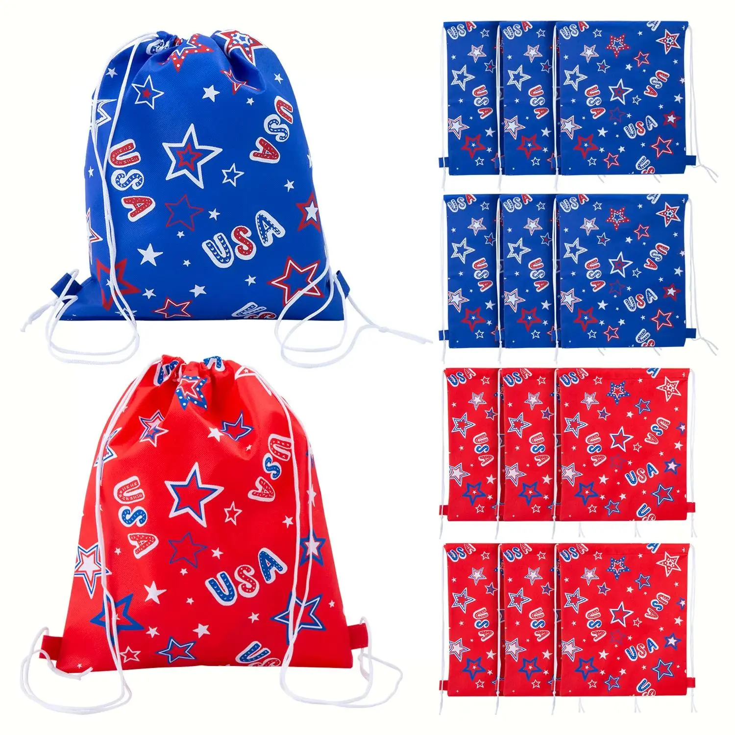 Men's Patriotic Nonwoven Polypropylene Drawstring Bags, 12x15in Medium Size, 12-Pc Party Supplies for Gift with Multicolor Patriotic Spirit Men's Patriotic Nonwoven Polypropylene Drawstring Bags, 12x15in Medium Size, 12-Pc Party Supplies for Gift with Multicolor Patriotic Spirit