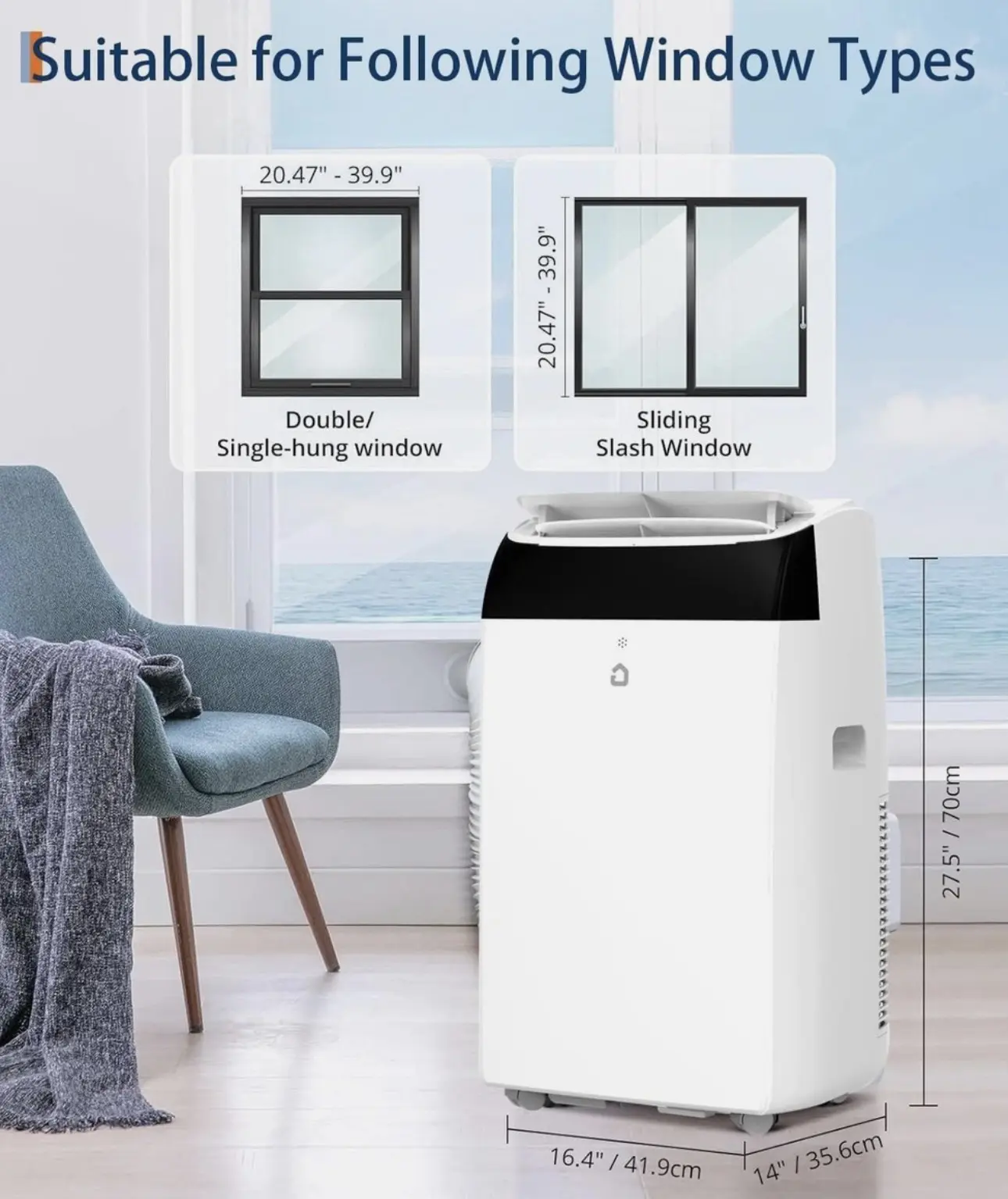 14000 BTU Portable Air Conditioner 3-in-1 Air Cooler w/Dehumidifier & Fan Mode