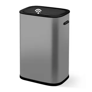 13 Gallon Motion Sensor Trash Can Smart Trash Can with Lid Rectangular Automatic Garbage Can with Handle Touchless Trash Bin for Kitchen Office Living Room Bathroom-Grey Stainless