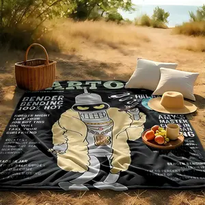 1 piece Futurama Bender Robot Trendy Styles Special themed flannel blanket - All-season comfortable flannel blanket in modern style, suitable for sofas and beds, digital printing, super soft and warm, 100% polyester material, machine washable