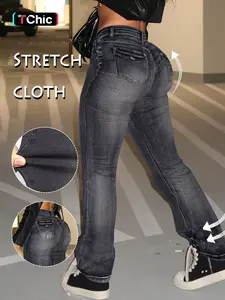 Gilipur Y2K Button Fly Pockets Bell Bottom Jeans, Slim-Fitting Casual Chic Denim Womenswear for All Seasons, Retro 90s Streetwear Style High Waisted Trouser Pants