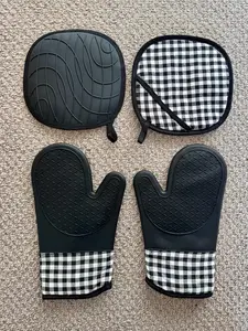 Silicone Kitchen Gloves Non-slip Pot Holders Thick Baking Gloves, Food-Grade Silicone, Oven Ideal, Black/Grey, Bakeware, Oven Mitts, Baking Supplies