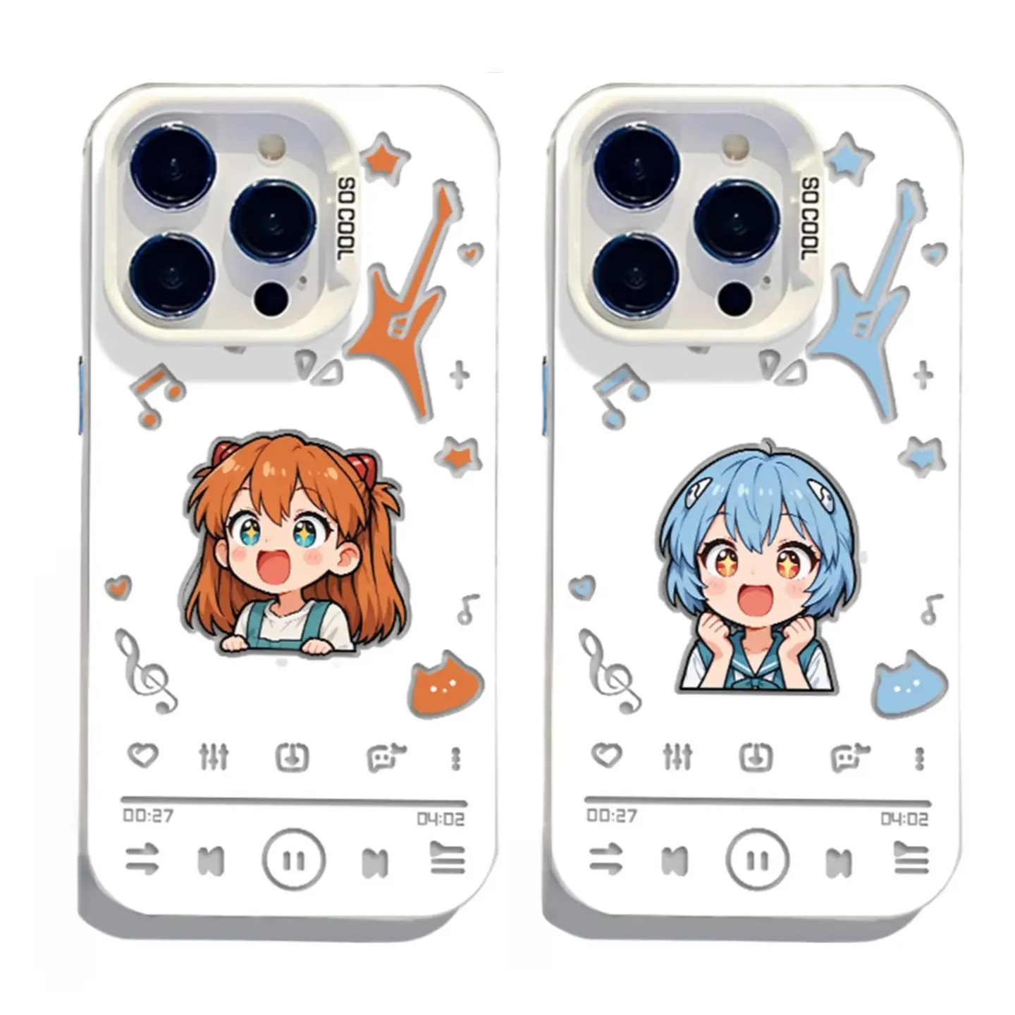 Neon Genesis Evangelion Rei Ayanami & Asuka Exclusive Kawaii Shockproof Protective Cellphone Casing - White Protector for iPhone 17 Pro Max, Pro, Air, 16 Plus, 15, 14, 13, 12, 11 - Gift Accessories