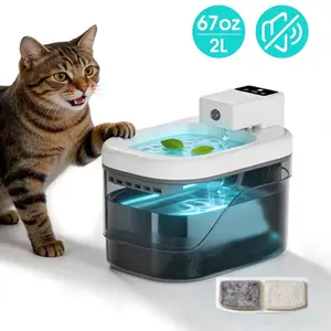 Cat Water Fountain, 67oz/2L Pet Fountain with Replacement Filters, Automatic Cat Water Fountain Dog Water Dispenser, Grey