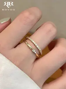 Two minimalist French elegant and exquisite copper jewelry pieces, artificial zircon inlaid, with a unique and high-end feel, are stacked rings suitable for ladies to wear during daily commences