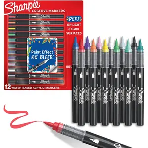 Sharpie Creative Markers, WaterBased Acrylic, Brush Tip, Assorted Colors, 12 Count – Arts  Crafts, Kids Activity, School Classroom; Works on Paper, Metal, Wood, Ceramic,, Rock, Canvas