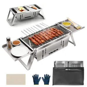 TGPao Portable Charcoal Grill, Foldable Outdoor Barbecue Stainless Steel with 2-Second Setup, Camping Stove for Picnic Tailgate, Small Hibachi Grill for 3-4 People