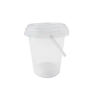 32oz (119mm Diameter) Premium PP Injection Drink Bucket With Lid + Handle - 200 Sets/Case