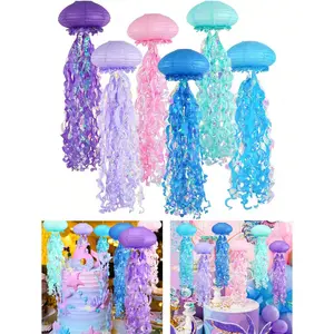 6-Piece Colorful Hanging Jellyfish Paper Lanterns, Gradient Colors for Mermaid Theme Party Decorations, Ocean Birthday & Wedding Supplies