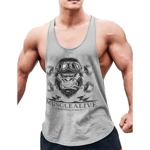Mens Stringer Gym Bodybuilding Tank Tops Cotton for Workout with Arch HemGift