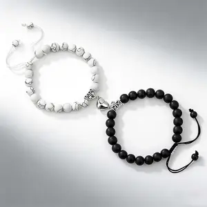 Magnetic Heart Bracelets for Couples Adjustable Cord Daily Wear Relationship Anniversary Gift