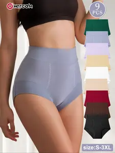 HOTCOM 9-Pack Plus Size High-Waist Shapewear Pants, Comfortable Slim-Fit Casual Shorts for Women, All Season Wear, S-4xl Sizes, Essential Daily Underwear Panties