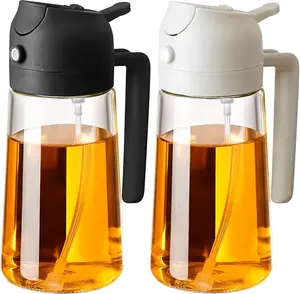 2-in-1 Olive Oil Dispenser and Sprayer for Kitchen, 16oz Premium Glass Oil Bottle for Cooking, Air Fryer, Salad, Grilling, Barbecue Utensils, Food-Grade Oil Sprayer for Precise Control, Healthy Meal Prep, Multi-Color Oil Bottle for Home Use