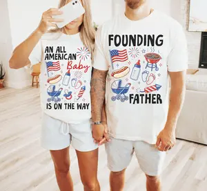 Pregnancy Announcement 4th of July Couple Matching Shirts,Fourth of July TShirts for Pregnant Couples, Expecting Parents Tee ,Vintage graphic tees,Women's 4th of july shirt,Oversized t shirt,Cotton graphic tees
