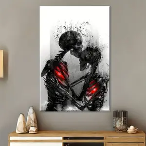 1pc Framed Painting Halloween Skeleton Canvas Posters And Prints Wall Art Pictures With Frame For Living Room & Bedroom, Home Decoration, Festival Gift For Her/Him, Ready To Hang