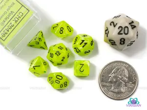 Mini Vortex Bright Green & Black | Lime/Swirl 10mm Acrylic Dice Set (7) | Chessex
