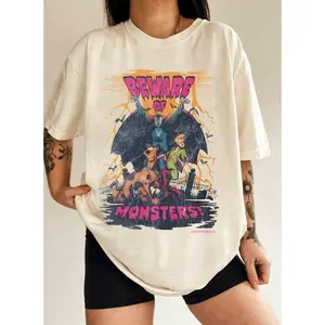 Scooby Doo Beware of Monsters T-Shirt, Retro Scooby Parody Horror Graphic Tee Unisex Halloween T-Shirt, Halloween Spooky Island Shirt