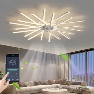 Ceiling Fan with Light, 45'' /36"Led Ceiling Fan Strip Bedroom Ceiling Lamp Remote Control Dimming Intelligent 6 Wind Speed Living Room Fan Ceiling Light (45in-White) Home Decor