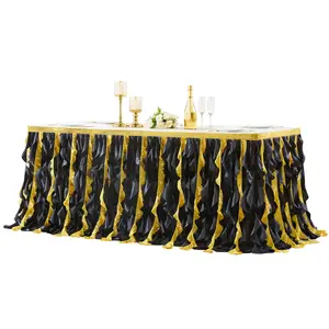 Black Gold Sequin Tutu Table Skirt Sparkly Double Layer Ruffle Table Skirting for Birthday Graduation Prom & Glam Party Decor