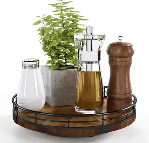 9" Lazy Susan Turntable Organizer for Cabinet, Round Wooden Lazy Susan Organization and Storage for Dining Table, Pantry, Kitchen, Countertop, Cupboard,Home Decor, Walnut Wood