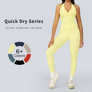Tenwolf women’s solid-color halter sports set featuring a tank top and high-waisted leggings—comfortable, breathable activewear suitable for yoga, the gym, and running; a Valentine’s Day gift for her; women’s summer sportswear; sporty casual set