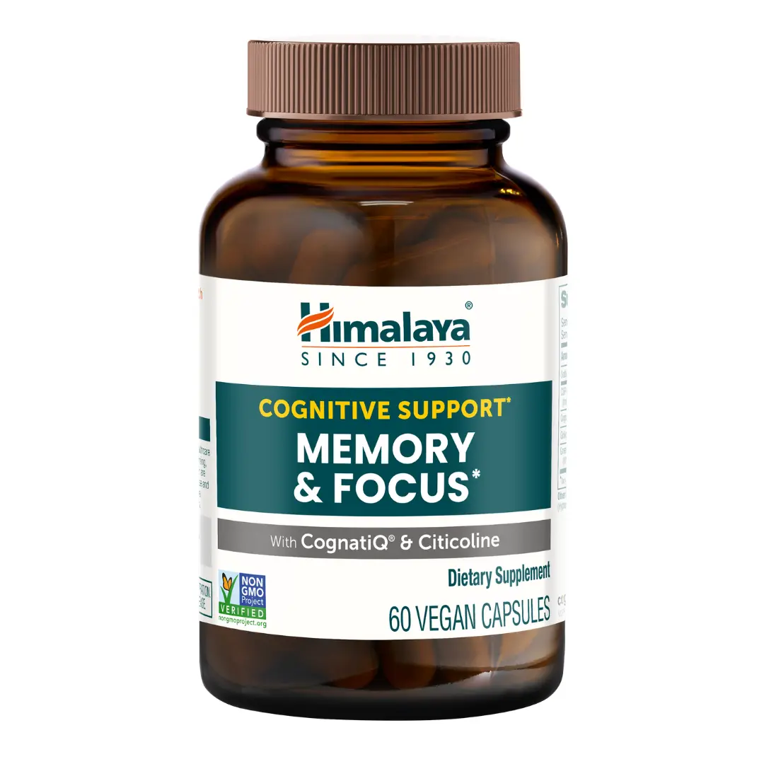HIMALAYA Memory & Focus 4-in-1 Advanced Formula with CognatiQ® Coffee Extract Citicoline Ginkgo & Green Tea for Focus Attention & Mental Clarity 60 Vegan Capsules