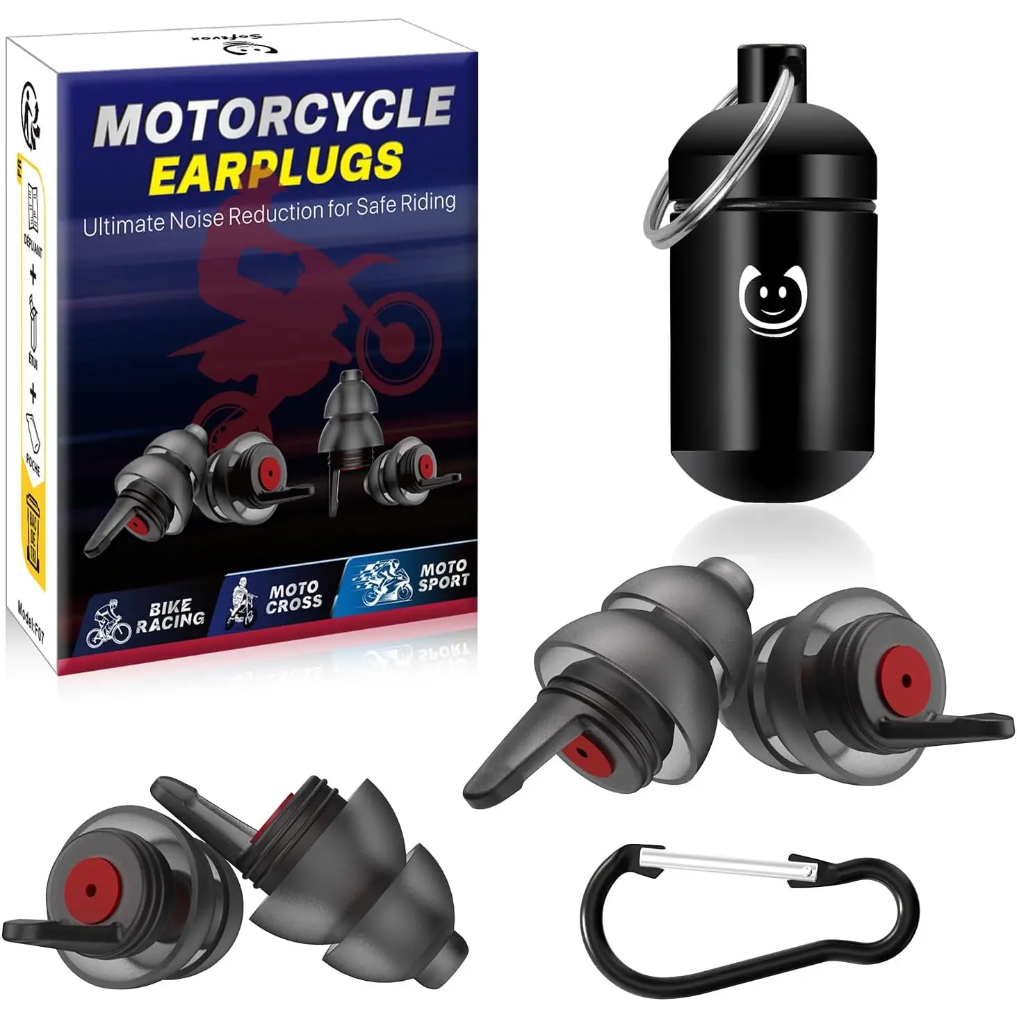 Motorcycle Earplugs for Riders, 2 Pairs Waterproof Reusable Silicone Hearing Protection, 25 dB Wind Noise Reduction, Dual Flange Design in 2 Sizes with Aluminum Case, Waterproof Earplugs