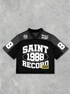 Men's Regular Fit Saint 1988 Record Print Tee, Casual Short Sleeve Round Neck T-shirt for Summer, Fashion Men's Top for Daily Wear, Tropical