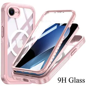 3 in 1 Hybrid Magnetic Armor Shockproof Case For iPhone 16e 9H Glass Heavy Duty Protection Cover For Apple 16 Pro Max SE 4 Funda