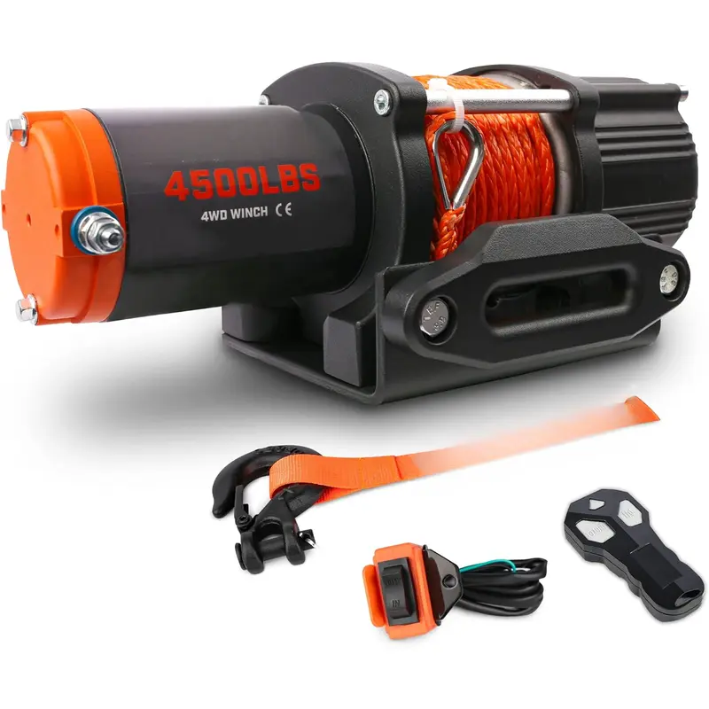 4500 lb Winch  IP67 Electric Winch with  Remote Synthetic Winch Rope Hawse Fairlead Handheld Remote ATV UTV Winches 12V Portable Power Winch