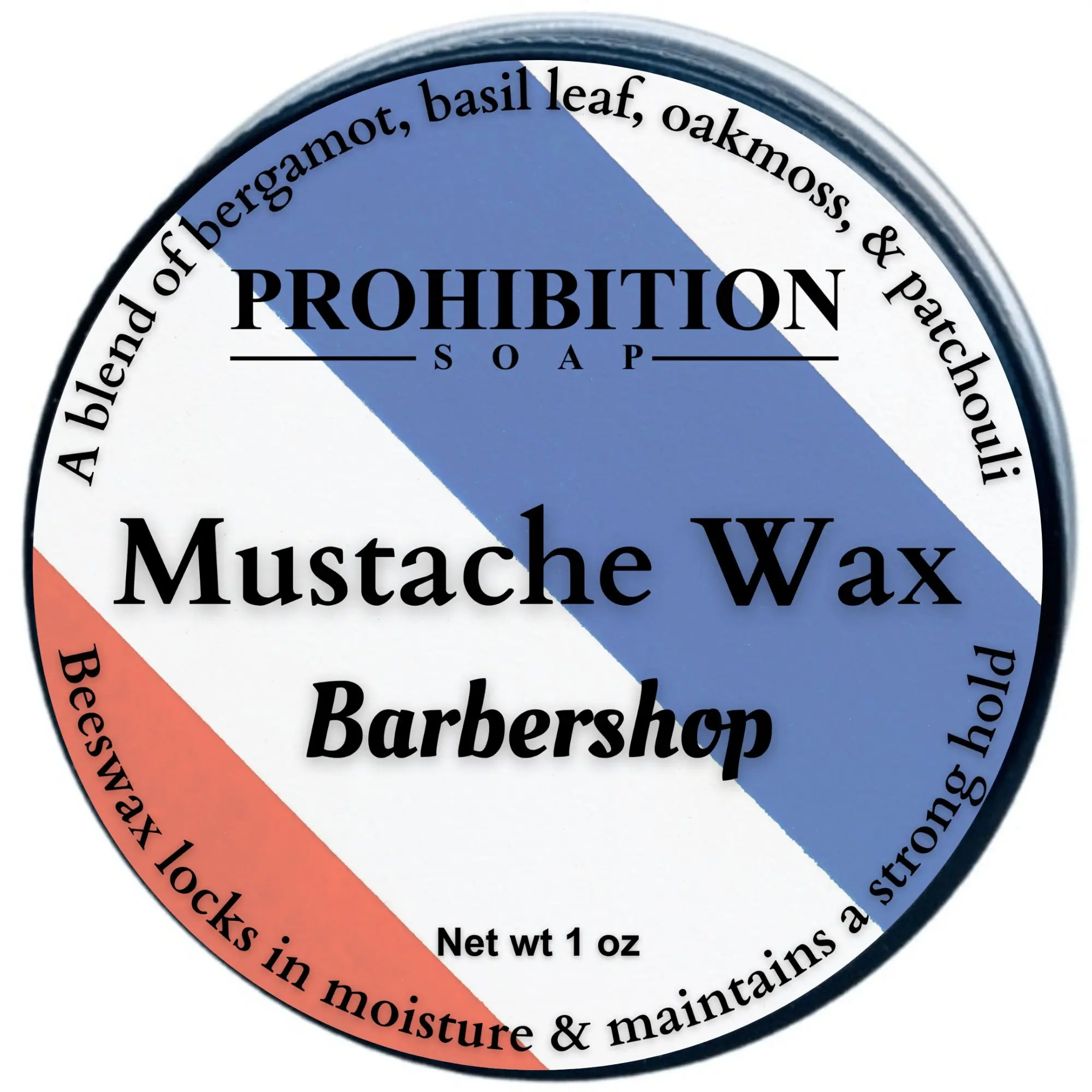 Prohibition Soap Strong Hold Mustache Wax with Bee Wax, Vitamins & Organic Jojoba Oil - Classic Barbershop Scent for Male Grooming, 1 oz Bar, Haircare, Moisture