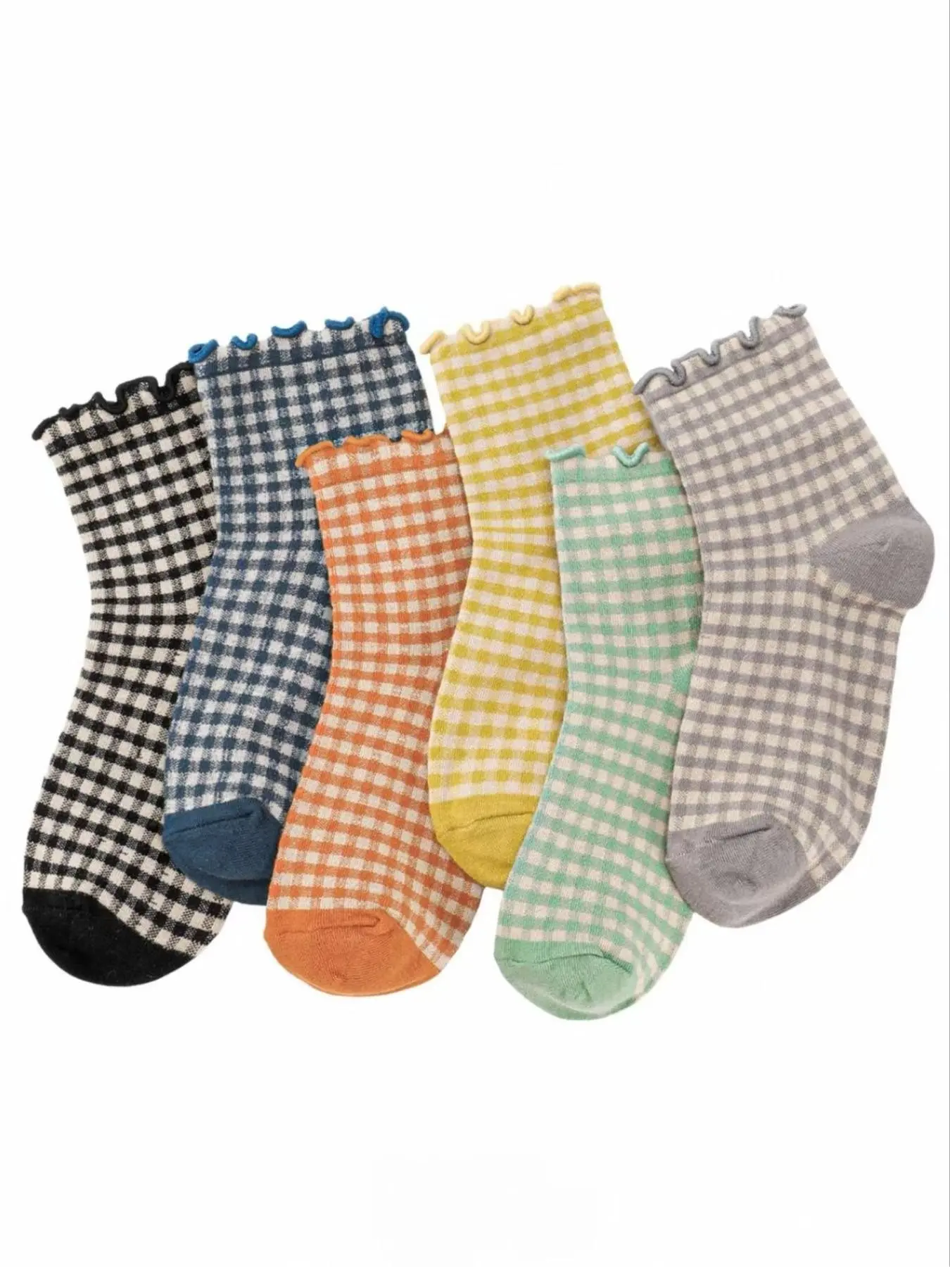 5 Pairs Vintage Plaid Mid-Calf Socks, Cute Colorful Checkered Trim Socks, Ideal for Women's Everyday Wear, Sports & Casual Use, Workout Socks, Casual Daily Socks, Womenswear