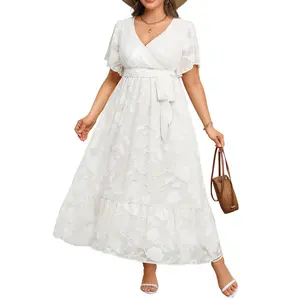 Pinup Fashion Plus Size Dresses for Wedding Guest - Cocktail Semi Formal Summer Wrap V Neck Maxi Dress