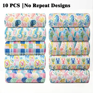 10PCS Bright Preppy Beach Fabric, 23x55cm (9x22in) Classic Vibrant Coastal Pattern Quilting Fabric for Summer Prep Decor, DIY Quilting & Sewing Crafts