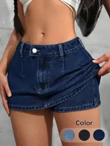 Y2K Retro Hot Girl Denim Short Button Skirt, Slimming High Waist A-Line Dress, Long Leg Showoff Versatile Jean Skirt, Casual Sexy Style
