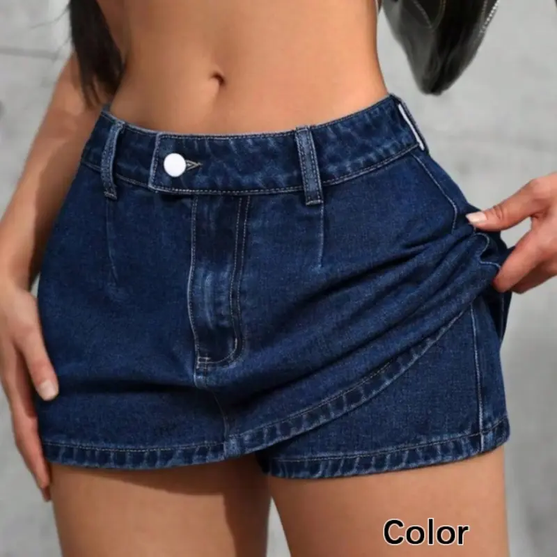 【Black Friday】Y2K Retro Hot Girl Denim Button Skort, Slimming High-Waist Short Skort, Casual Sexy Style A-Line Mini Jean Skirt