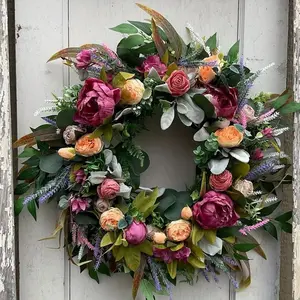 Luxury Peony Flower Wreath, High-Quality Mixed Floral Wreath for Home & Wedding Decoration, Elegant Decorative Wreath