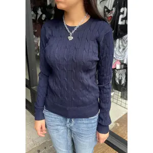 Downtown Girl Long Sleeve Round Neck Cable Sweater