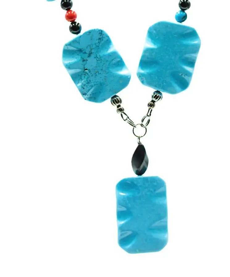 Red Coral/Blue Magnesite Gemstone Statement Necklace