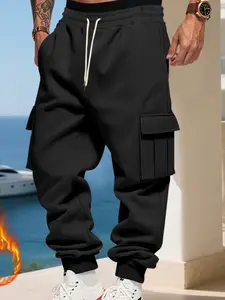 Men's loose-fitting fleece work pants, casual outdoor workwear sport pants, 9 colors available. Thickened skinny pants in American style for autumn and winter.