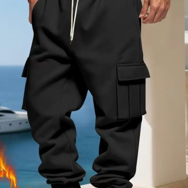 Men's loose-fitting fleece Cargo work pants, casual outdoor workwear sport pants, 9 colors available. Thickened skinny pants in American style for autumn and winter, Casual Comfy Trouser